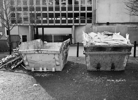 Illustration of business waste bins in Aldgate near commercial buildings